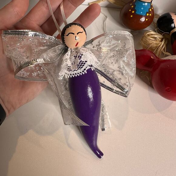 Handmade Christmas Gourd Ornaments Lot of 5 Santa Angel Primitive Folk Art - Picture 6 of 6